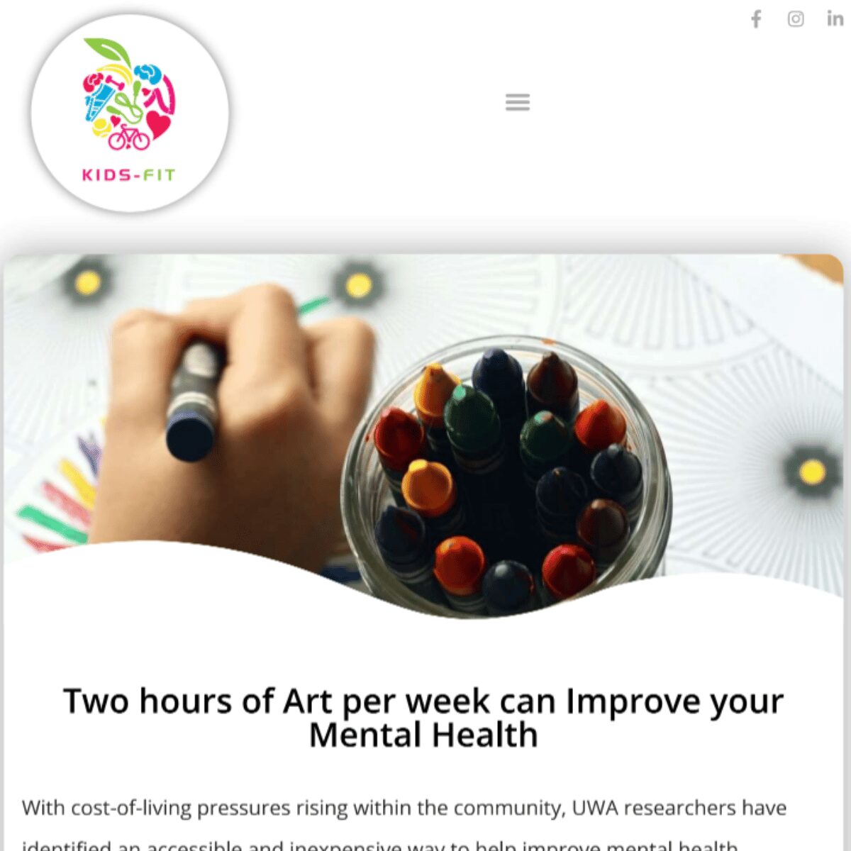 a snippet of a news article titled "two hours of art per week can improve your mental health"