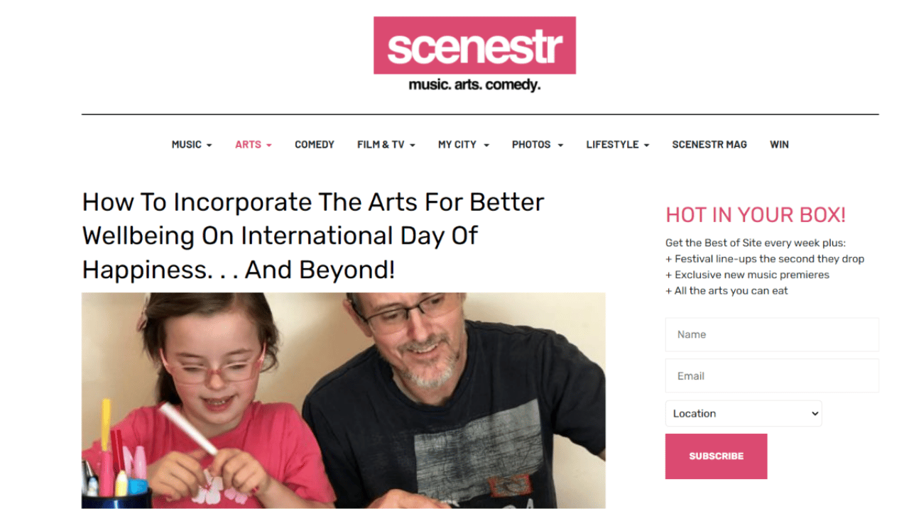 a snippet of a news article titled "how to incorporate the arts for better wellbeing on international day of happiness...and beyond!"