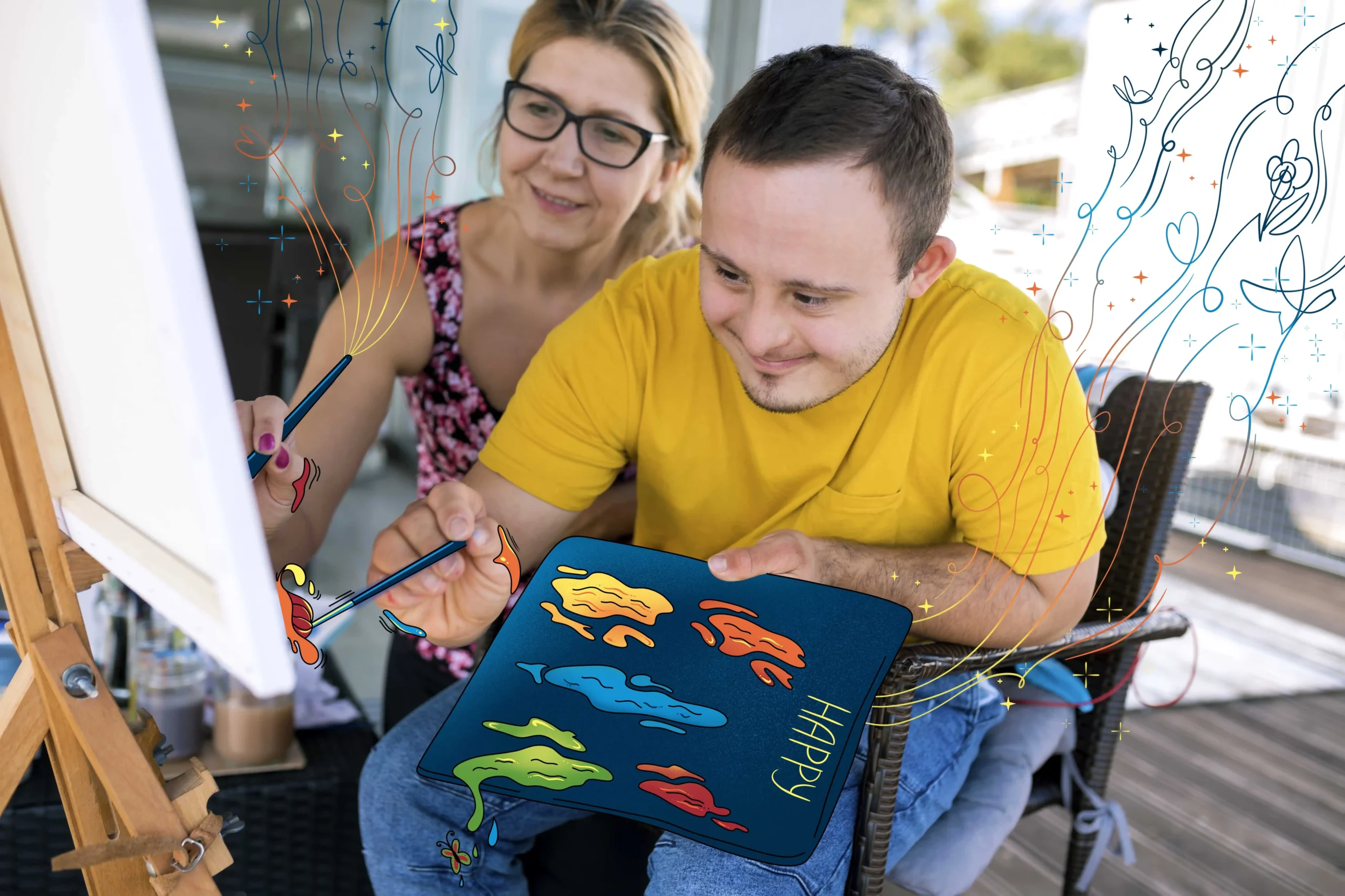 Image of a boy painting. He feels happy when he is painting.