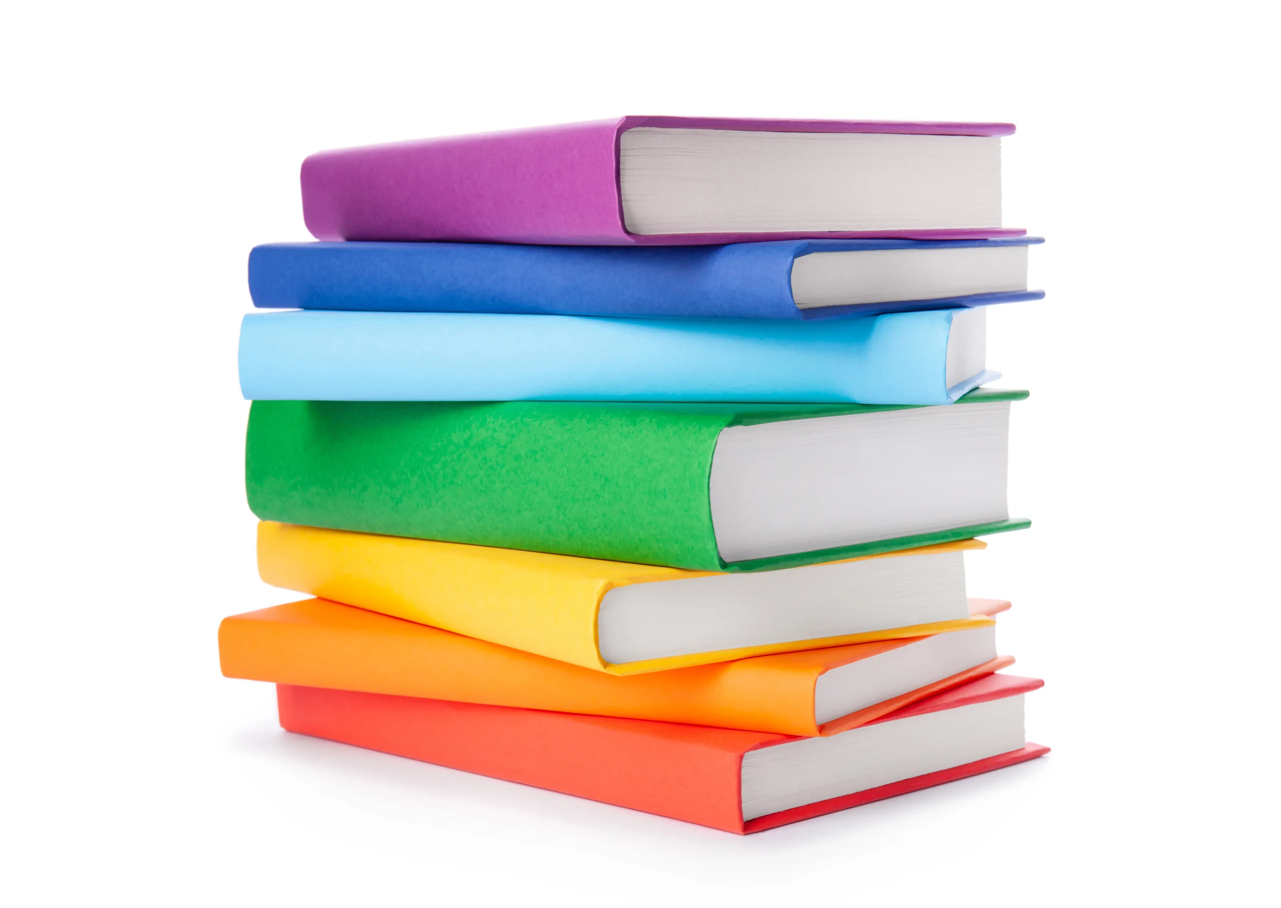 a stack of rainbow coloured books