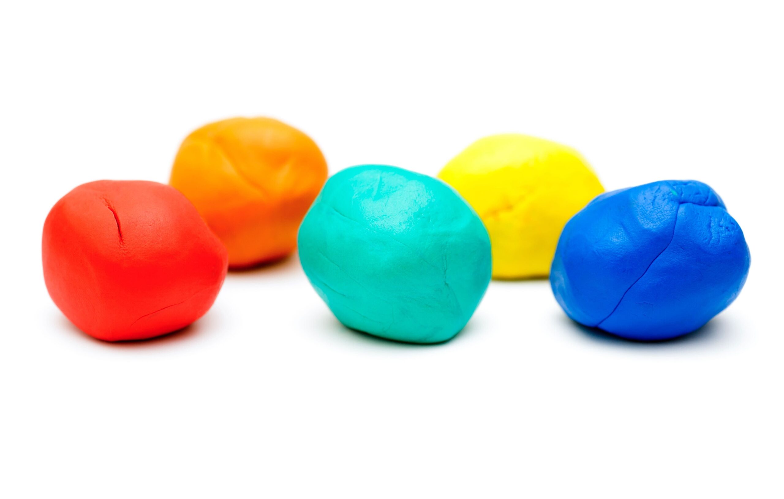 five playdoughs with different bright colors